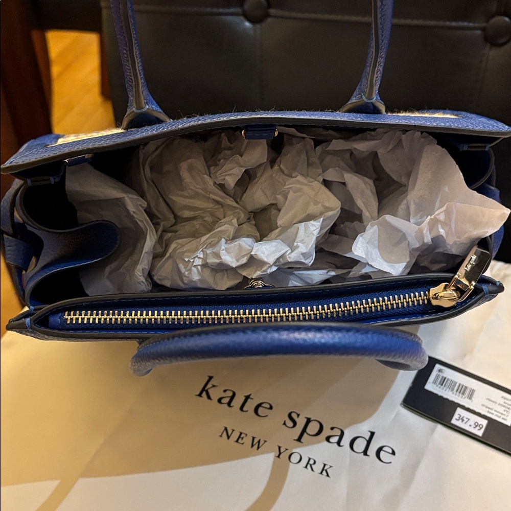 Kate Spade Blue and Cream Striped woven Satchel - Picture 5 of 6